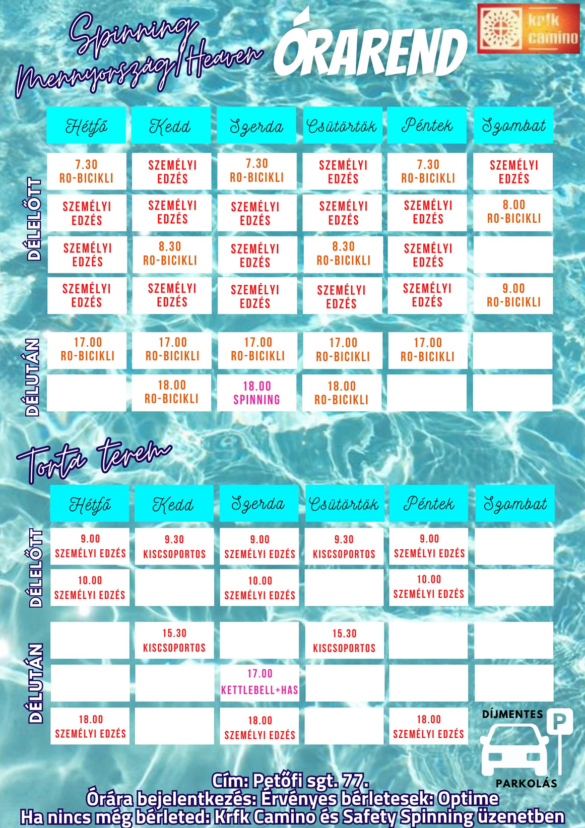 KRFK Camino Órarend, Fitness, Spinning | 
