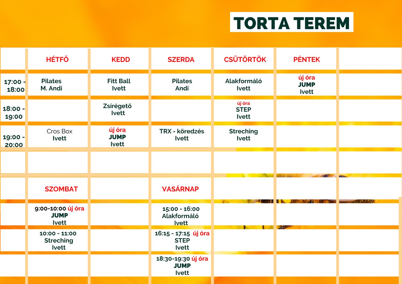 Órarend - Torta terem